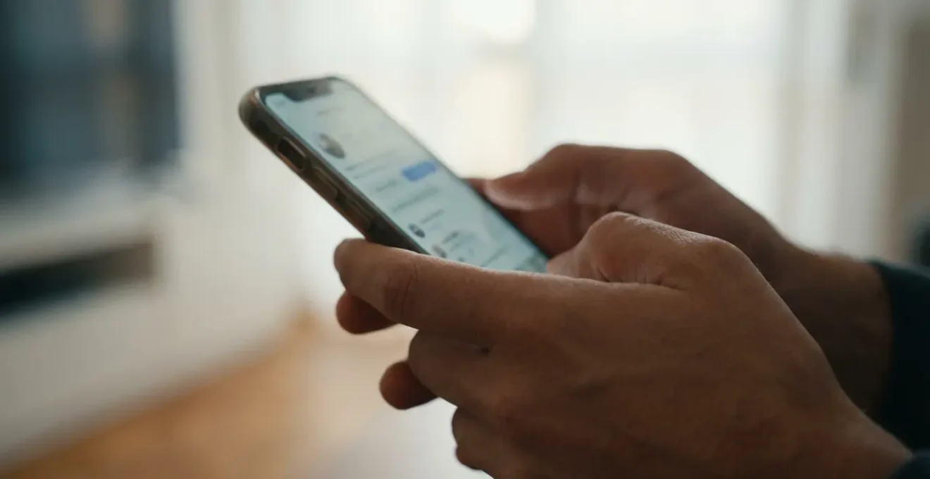 Mani che utilizzano smartphone per valutazione immobiliare istantanea